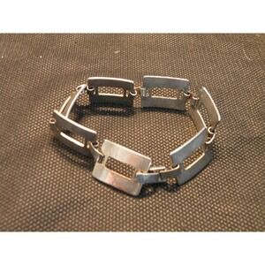 Vintage Silver Tone Bracelet Openwork Rectangle Links 7 Inch